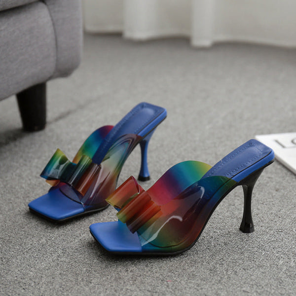 Clear Bow Square Heels