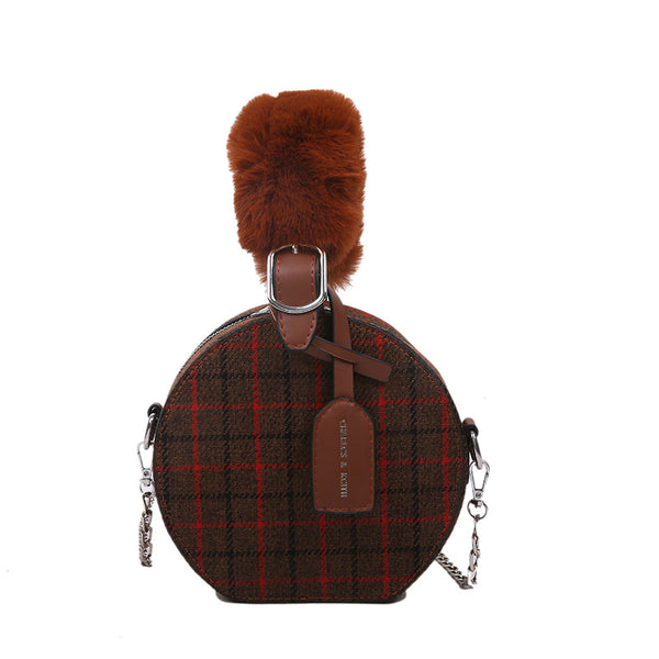 Tartan Fur Handle Handbag