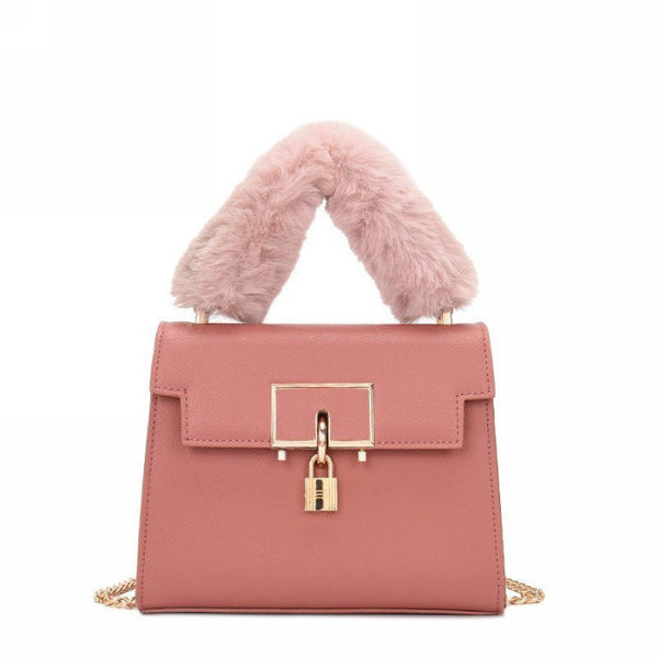 Fur Handle Satchel Handbag